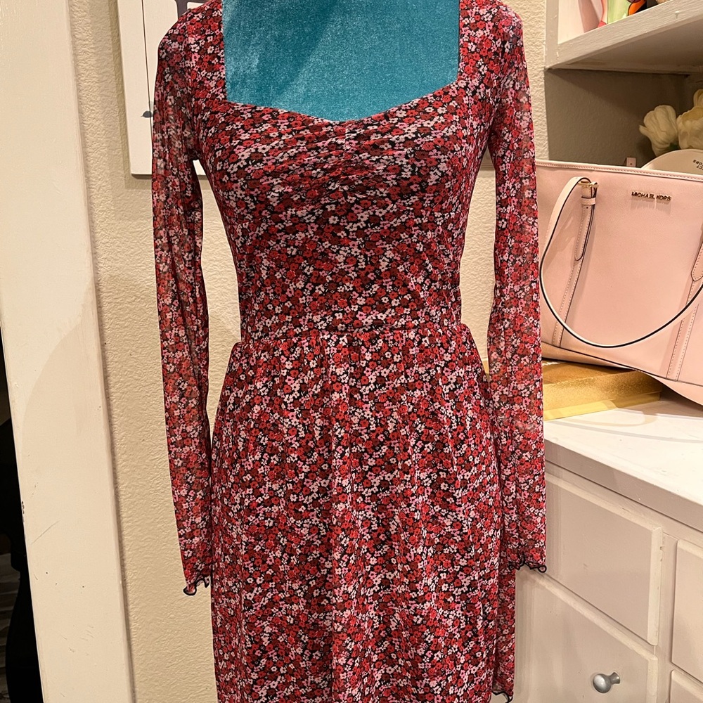 Floral Red Long Sleeve Dress